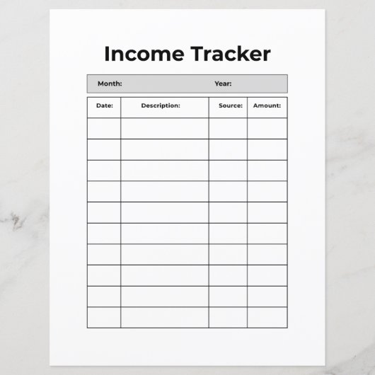 Minimalist Income Tracker | Printable Finance Log  (Front)