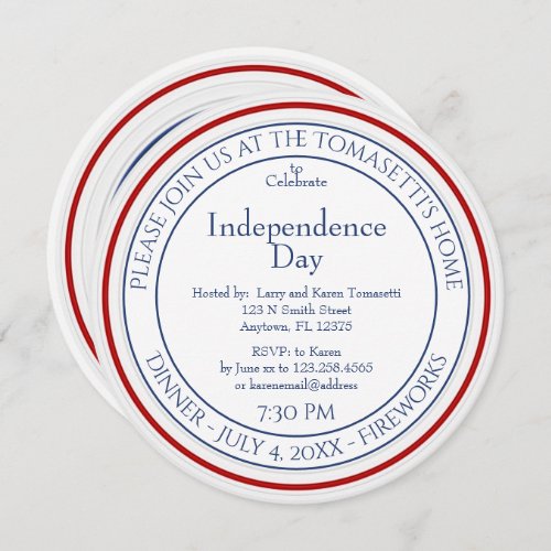 Minimalist Independence Day Red White and Blue Invitation