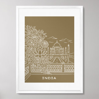 Minimalist India Taj Mahal Line Drawing Artwork –  Framed Art