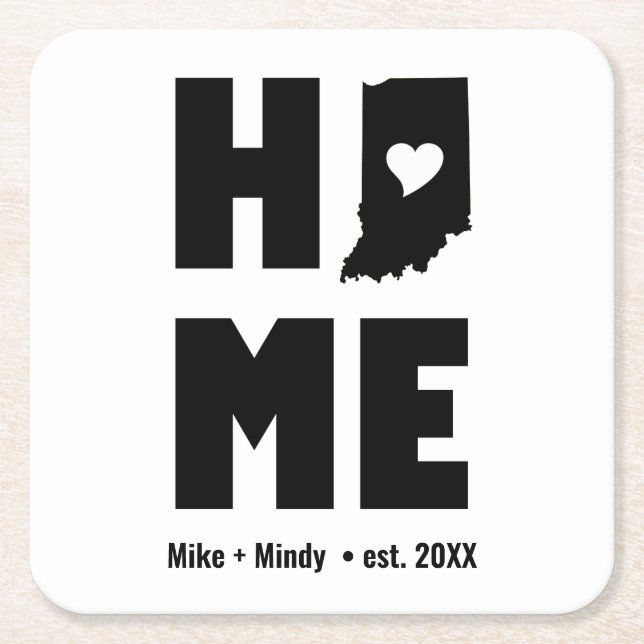 Minimalist Indiana Home Personalized Square Paper Coaster (Front)