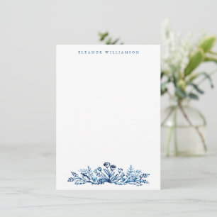 Minimalist Indigo Blue Ink Botanical Personalized Note Card