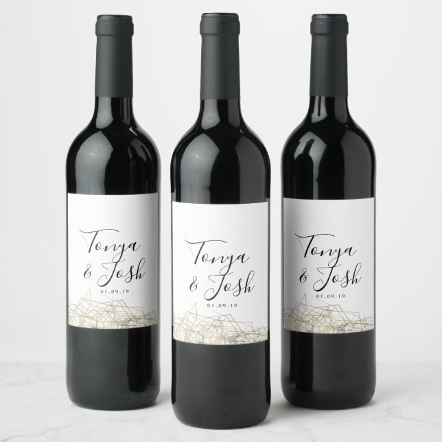 Minimalist Industrial Faux Gold Geometric Wedding Wine Label (Bottles)