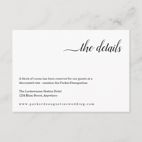 Minimalist Information / Details Enclosure Card - Use a modern and minimalist backdrop to communicate all the details for your wedding, anniversary, shower, or other celebration.