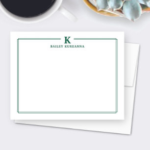 Minimalist Initial Hunter Green Border Stationery Note Card