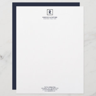 Minimalist Initial in Square Frame in Dark Blue Letterhead