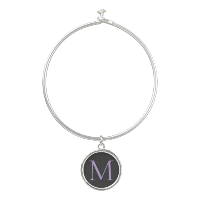 Minimalist Initial Letter Monogram Modern Bangle Bracelet (Front)