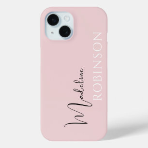 Minimalist Initial Modern Monogram Blush Pink iPhone 15 Case