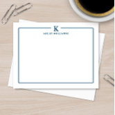 Monogram Elegant Navy Blue Border Stationery Note Card