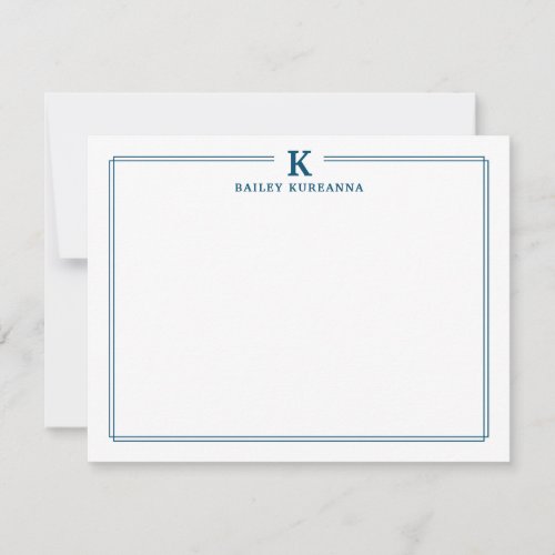 Minimalist Initial Navy Blue Two Border Stationery Note Card