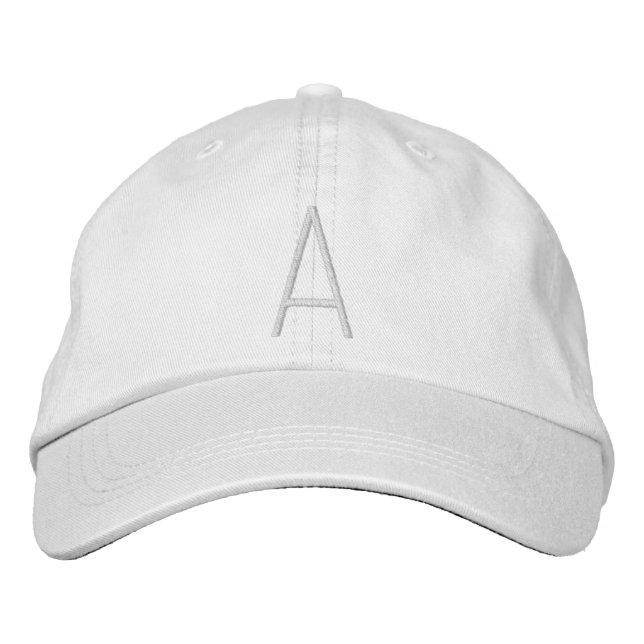 Minimalist Initial White Embroidered Embroidered Baseball Cap (Front)