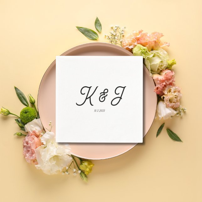 Minimalist Initials Black Script Monogram Wedding  Napkins (Minimalist Initials Black Script Monogram Wedding Napkins)