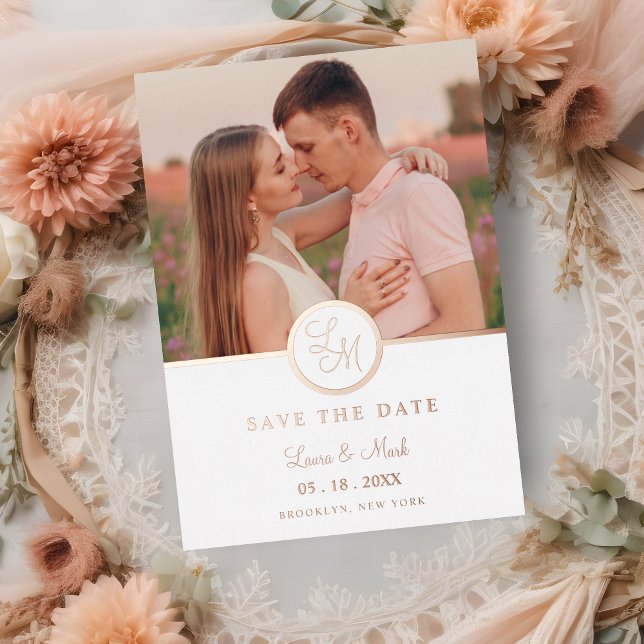 Minimalist Initials Fancy Rose Gold Photo Wedding Foil Invitation (Creator Uploaded)