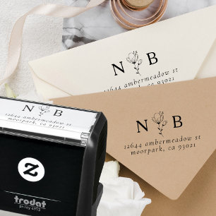 Minimalist Initials Floral Couple Return Address Self-inking Stamp