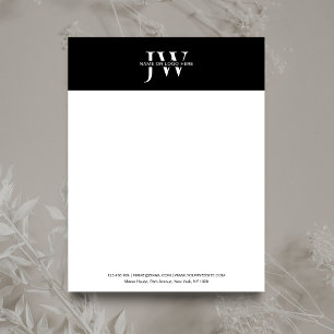 Minimalist Initials Monogram Black & White Company Letterhead