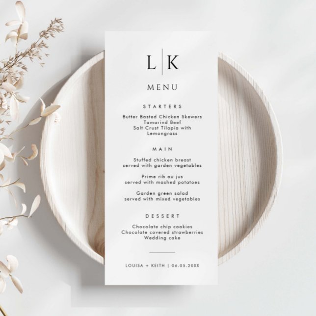 Minimalist Initials Simple Wedding Menu Card (Creator Uploaded)