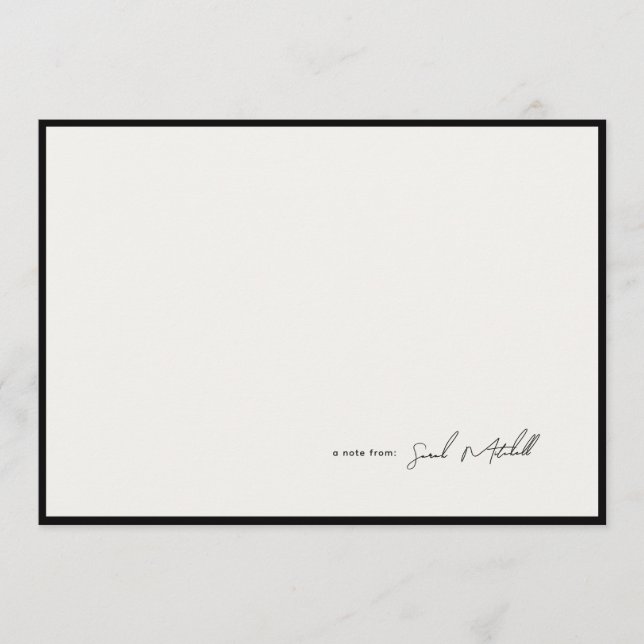 Minimalist Ink Black Border Personalized Script Note Card (Front)