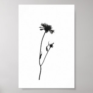 Minimalist Ink Flower Abstract Floral Art in Black Poster