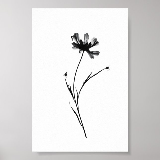 Minimalist Ink Flower Abstract Floral Art in Black Poster (Front)