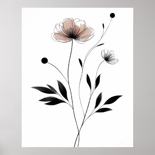 Minimalist Ink Flower Abstract Floral Art in Black Poster