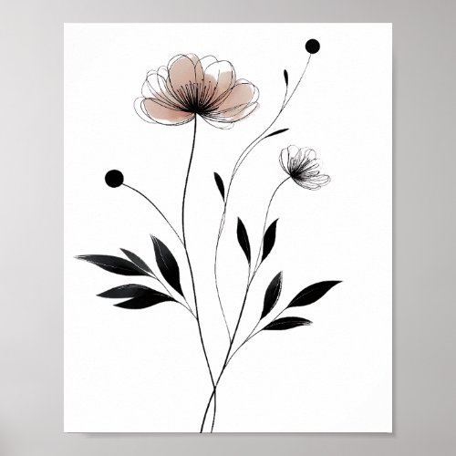 Minimalist Ink Flower Abstract Floral Art in Black Poster