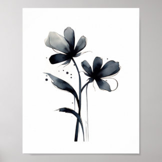 Minimalist Ink Flower Abstract Floral Art  Poster