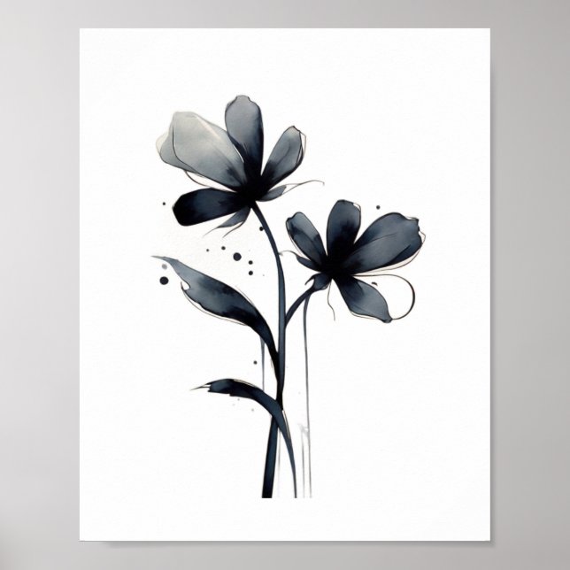 Minimalist Ink Flower Abstract Floral Art  Poster (Front)