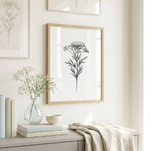 Minimalist Ink Flower Drawing In Black Poster