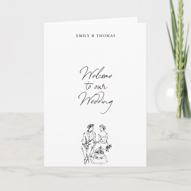 Minimalist Ink Hand Drawn Illustration Wedding  Program (Front)
