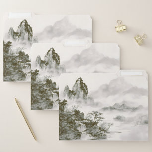 Minimalist Ink Misty Zen Mountain Landscape File Folder