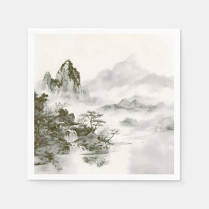 Minimalist Ink Misty Zen Mountain Landscape Napkins