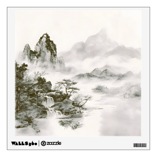 Minimalist Ink Misty Zen Mountain Landscape Wall Decal
