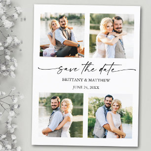 Minimalist Ink Pen Script 4 Photos Save The Date Postcard