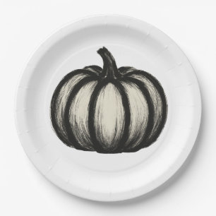 Minimalist Ink Pumpkin – Autumn Harvest Art on Paper Plates