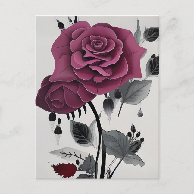 Minimalist Ink Rose Abstract Floral Design Postcard (Front)