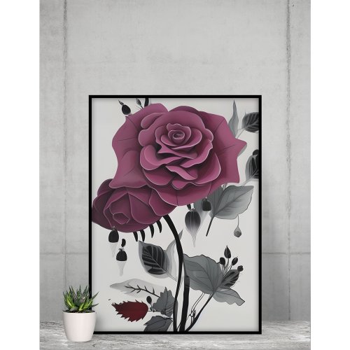 Minimalist Ink Rose Abstract Floral Design Poster