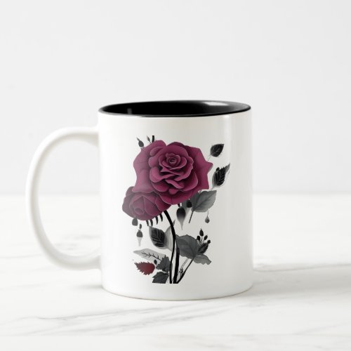 Minimalist Ink Rose Abstract Floral Design Two_Tone Coffee Mug