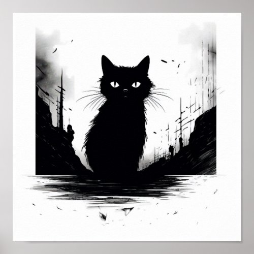 Minimalist Ink Survival Horror Prowling Cat Poster