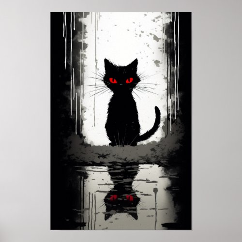 Minimalist Ink Survival Horror Prowling Cat Poster