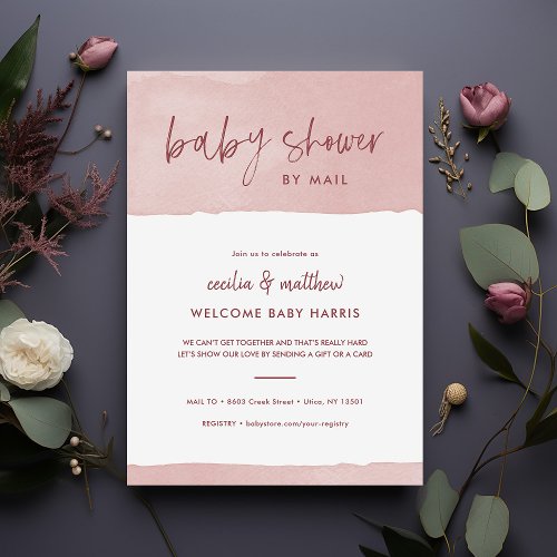 Minimalist Ink Wash Baby Shower by Mail Invitation