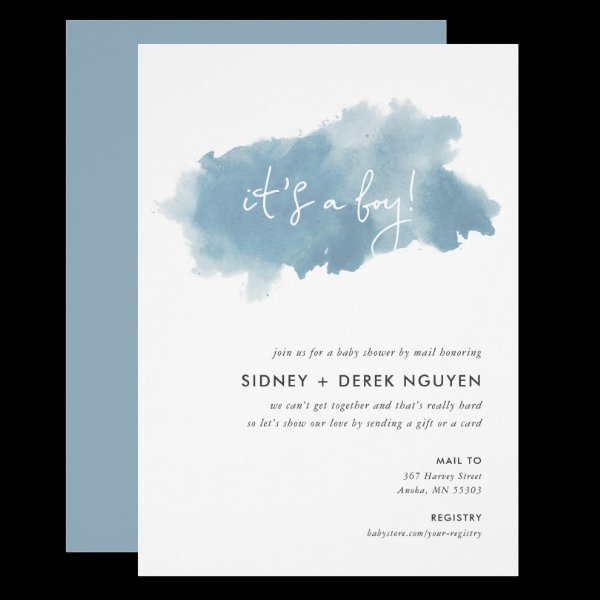 Minimalist Ink Wash Boy Baby Shower by Mail Invitation