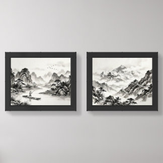 Minimalist Ink Wash-Li River & Himalayas Wall Art Sets