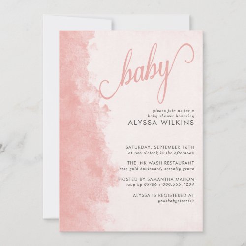 Minimalist Ink Wash Texture Girl Baby Shower Invitation