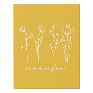Minimalist Inspirational Quote Floral Art Yellow Faux Canvas Print