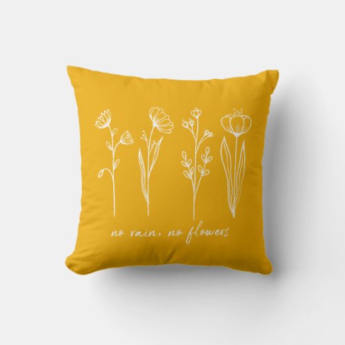 Minimalist Inspirational Quote Floral Art Yellow Throw Pillow