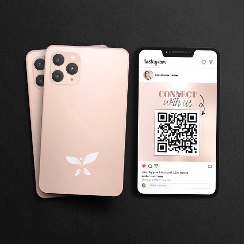 Minimalist Instagram Post QR Code Rose Gold Phone Business Card