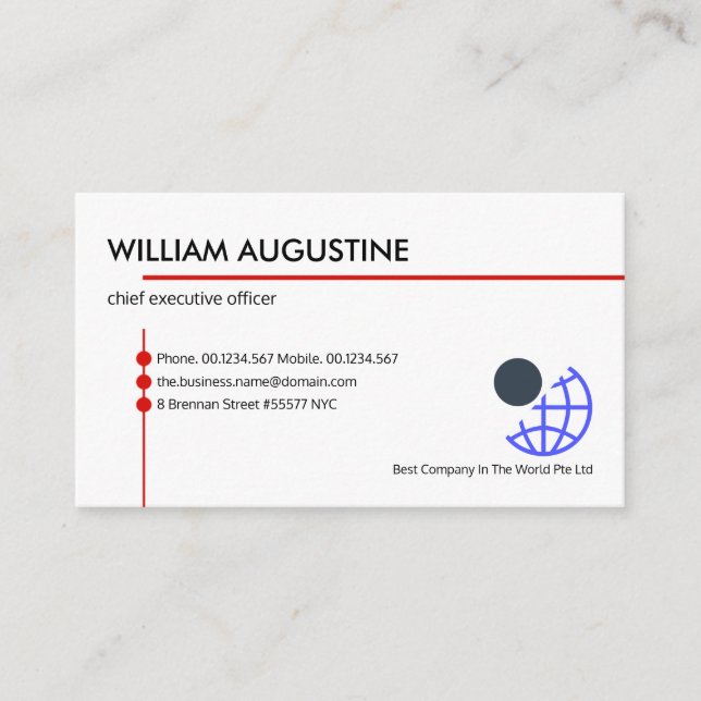 Minimalist Intercepting Red Lines Owner CEO Business Card (Front)