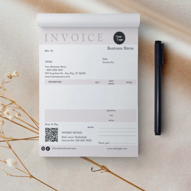 Minimalist Invoice Sales Receipt Small Business Notepad | Zazzle