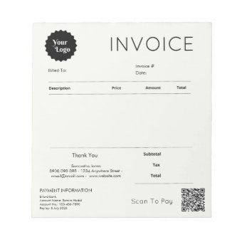 Minimalist Invoice Sales Receipt Small Business Notepad | Zazzle
