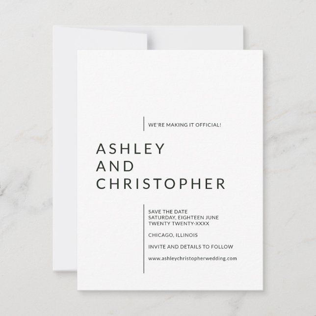 Minimalist Isolated Names Wedding Save The Date (Front)