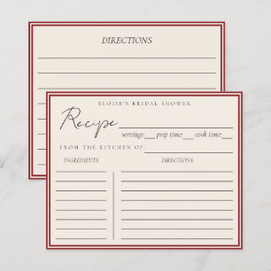 Minimalist Italian Red Bridal Shower Recipe Card